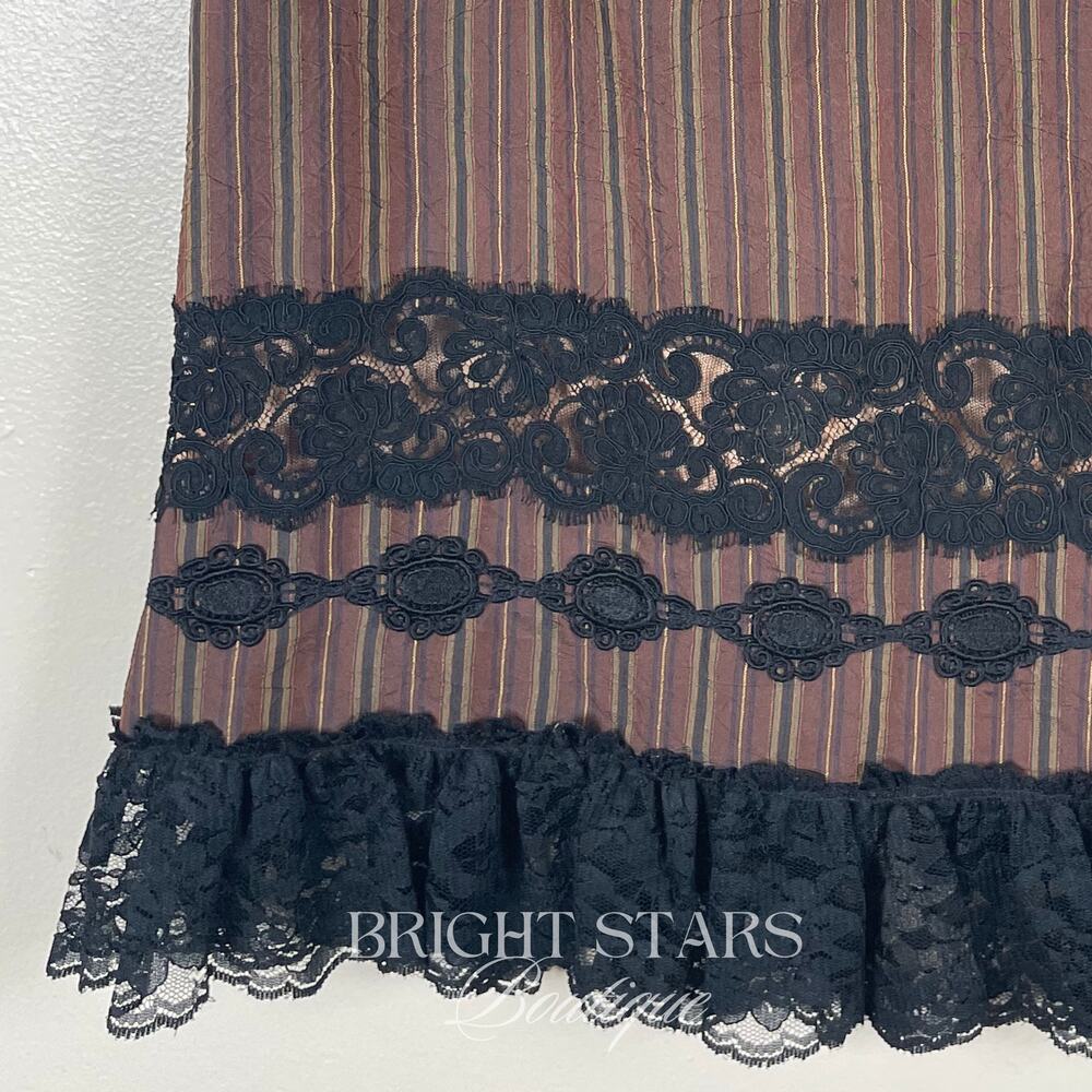 Rare Brown Stripe Lace Trim Pencil Skirt ASO Lorelai Gilmore Girls Vintage Y2K - Picture 9 of 9